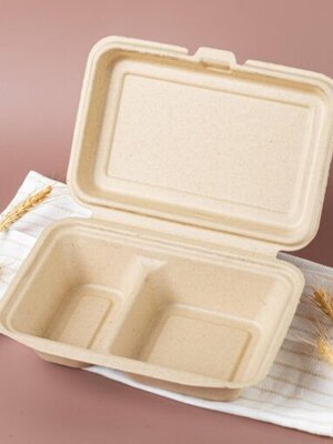 กล่องอาหารสองช่องเยื่อฟางข้าว 8 นิ้ว