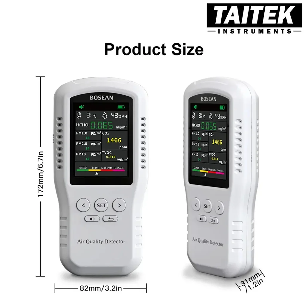 เครื่องวัดคุณภาพอากาศ Air Quality Detector Bosean รุ่น T-Z01 PRO 8in1 HCHO,PM1.0,PM2.5,PM10,CO2,TVOC,T&H เครื่องวัดคุณภาพอากาศ Air Quality Detector Bosean รุ่น T-Z01 PRO 8in1 HCHO,PM1.0,PM2.5,PM10,CO2,TVOC,T&H