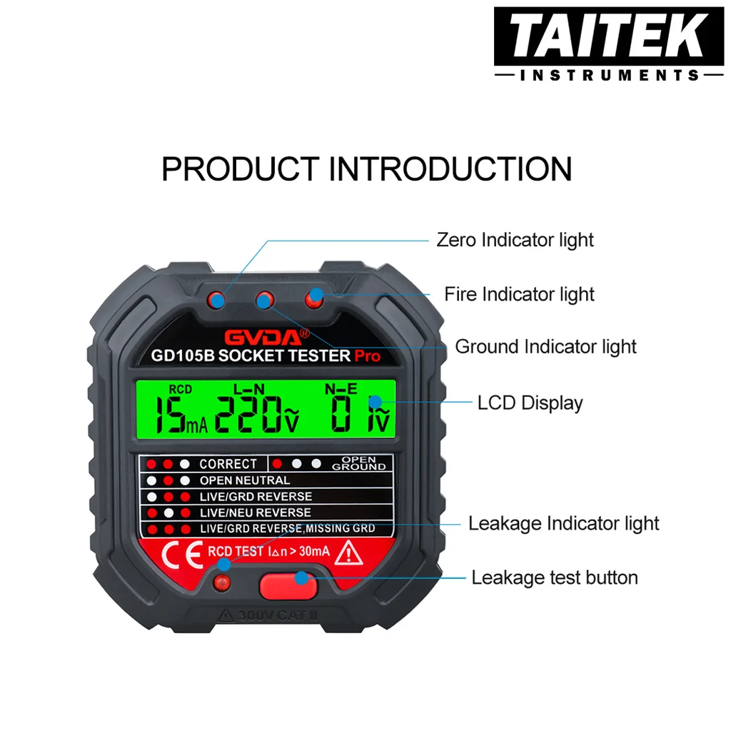 เครื่องตรวจสอบปลั๊กไฟ Electric Socket Tester GVDA รุ่น GD105A (US Plug) เครื่องตรวจสอบปลั๊กไฟ Electric Socket Tester GVDA รุ่น GD105A (US Plug)