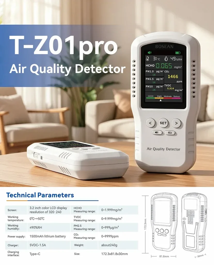 เครื่องวัดคุณภาพอากาศ Air Quality Detector Bosean T-Z01 PRO เครื่องวัดคุณภาพอากาศ Air Quality Detector Bosean T-Z01 PRO