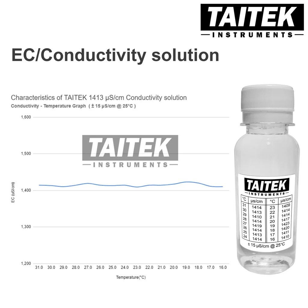 TAITEK Conductivity(EC) Solution 84 1413 12880 µS/cm Calibration Solutions for EC Meters (100 mL) TAITEK Conductivity(EC) Solution 84 1413 12880 µS/cm Calibration Solutions for EC Meters (100 mL)