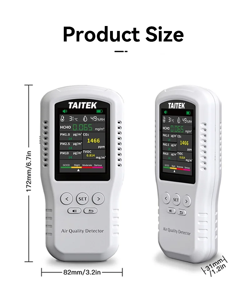 เครื่องวัดคุณภาพอากาศ Air Quality Detector TAITEK รุ่น 811AQ 8in1 HCHO PM1.0 PM2.5 PM10 CO2 TVOC temperature humidity Formaldehyde particulate matter เครื่องวัดคุณภาพอากาศ Air Quality Detector TAITEK รุ่น 811AQ 8in1 HCHO PM1.0 PM2.5 PM10 CO2 TVOC temperature humidity Formaldehyde particulate matter