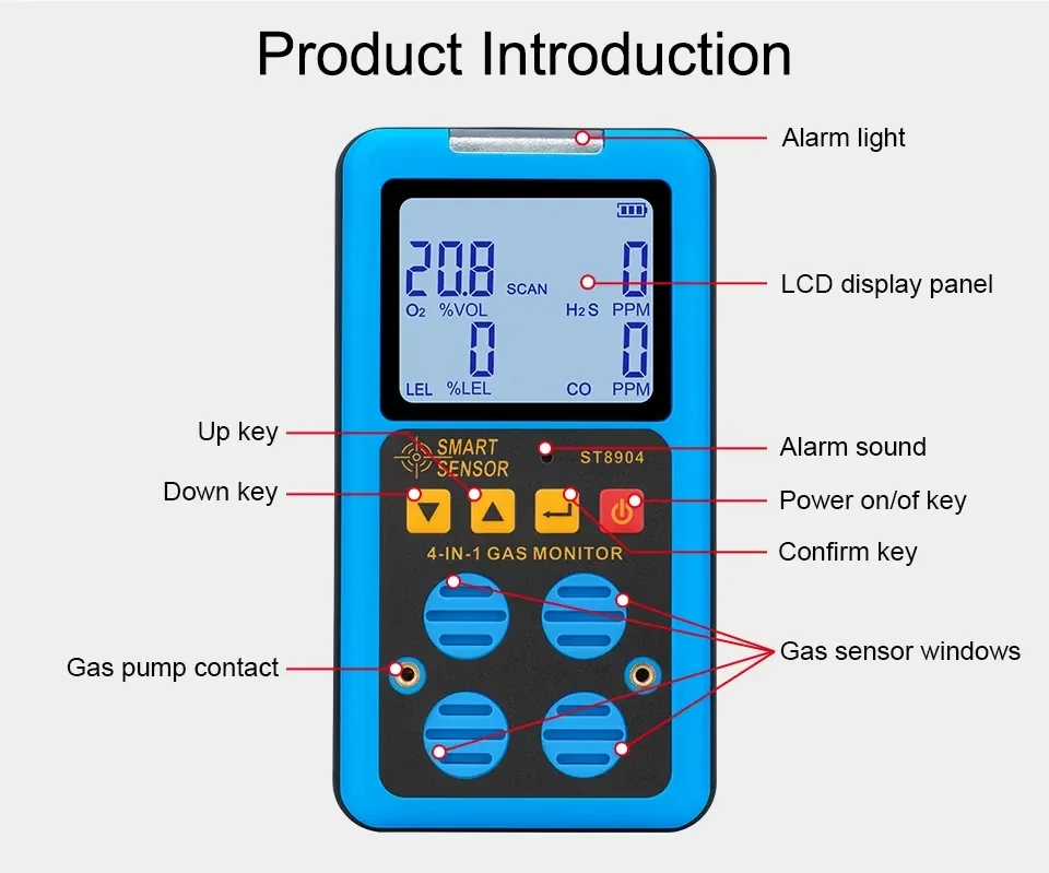 เครื่องตรวจจับก๊าซ Multifunctional Gas Detector SMART SENSOR ST8904 เครื่องตรวจจับก๊าซ Multifunctional Gas Detector SMART SENSOR ST8904