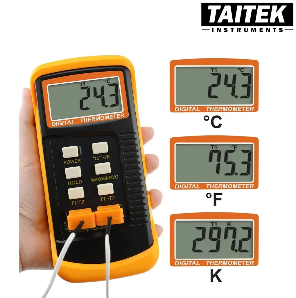 เครื่องวัดอุณหภูมิ K-type Thermometer รุ่น 68022_2P ช่วงการวัดอุณหภูมิ -50~1300°C ความละเอียด 0.1°C เครื่องวัดอุณหภูมิ K-type Thermometer รุ่น 68022_2P ช่วงการวัดอุณหภูมิ -50~1300°C ความละเอียด 0.1°C