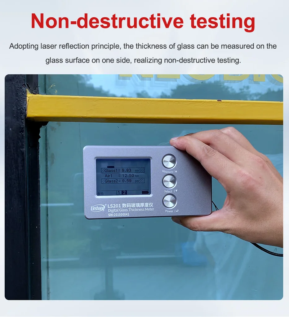 เครื่องวัดความหนากระจก Hollow Laser Glass Thickness Gauge Linshang รุ่น LS201 วัดความหนาแผ่นกระจกที่ซ้อนกันรวมถึงวัดความห่างระหว่างแผ่นกระจก เครื่องวัดความหนากระจก Hollow Laser Glass Thickness Gauge Linshang รุ่น LS201 วัดความหนาแผ่นกระจกที่ซ้อนกันรวมถึงวัดความห่างระหว่างแผ่นกระจก