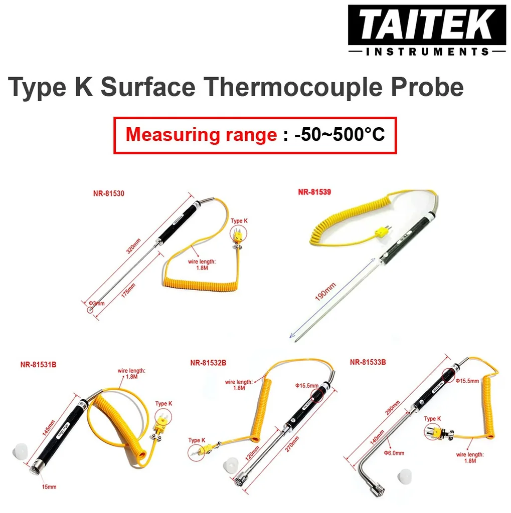 โพรบวัดอุณหภูมิ Type K Surface Thermocouple Probe ช่วงการวัดอุณหภูมิ -50~500°C โพรบวัดอุณหภูมิ Type K Surface Thermocouple Probe ช่วงการวัดอุณหภูมิ -50~500°C