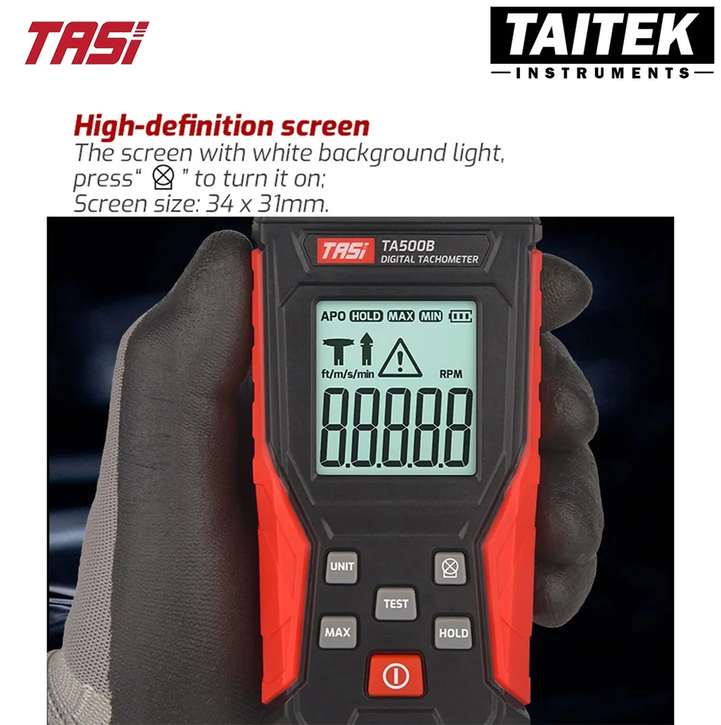 เครื่องวัดความเร็วรอบแบบสัมผัสและไม่สัมผัส Digital Tachometer TASI รุ่น TA500C ช่วงการวัด 3~100000RPM ความละเอียด 0.1RPM เครื่องวัดความเร็วรอบแบบสัมผัสและไม่สัมผัส Digital Tachometer TASI รุ่น TA500C ช่วงการวัด 3~100000RPM ความละเอียด 0.1RPM