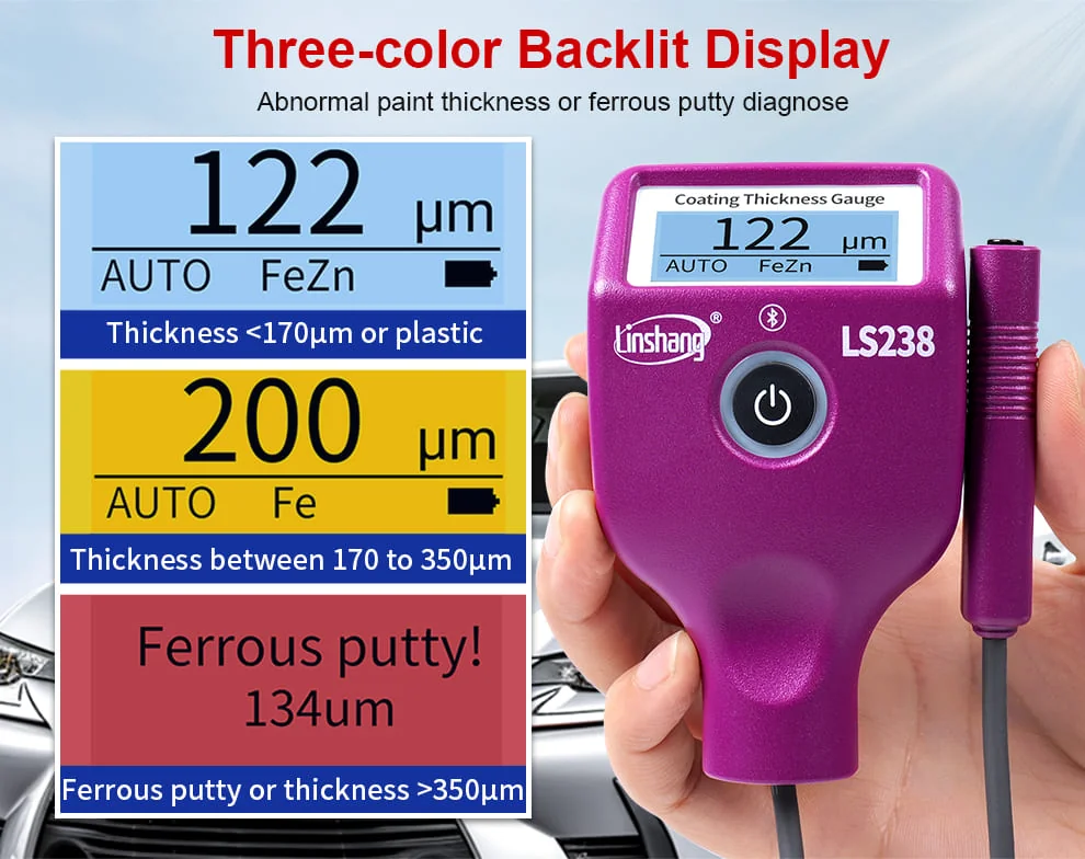 เครื่องวัดความหนาผิวเคลือบ Coating Thickness Gauge Linshang รุ่น LS238 ช่วงการวัด 0~5000um ความละเอียด 0.1um สำหรับตรวจสอบสีรถยนต์ความแม่นยำสูง Small Probe Digital Vehicle Paint Film Thickness Gauge ตรวจหาจุดซ่อมสี โป๊วสี เจอแล้วแจ้งเตือนจุดที่สีหนาผิดปกต เครื่องวัดความหนาผิวเคลือบ Coating Thickness Gauge Linshang รุ่น LS238 ช่วงการวัด 0~5000um ความละเอียด 0.1um สำหรับตรวจสอบสีรถยนต์ความแม่นยำสูง Small Probe Digital Vehicle Paint Film Thickness Gauge ตรวจหาจุดซ่อมสี โป๊วสี เจอแล้วแจ้งเตือนจุดที่สีหนาผิดปกต