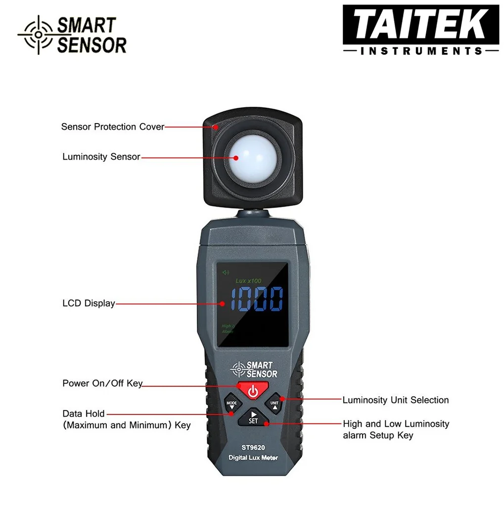 เครื่องวัดแสง Digital Lux Meter SMART SENSOR รุ่น ST9620 ช่วงการวัด 0-200,000 Lux เครื่องวัดแสง Digital Lux Meter SMART SENSOR รุ่น ST9620 ช่วงการวัด 0-200,000 Lux
