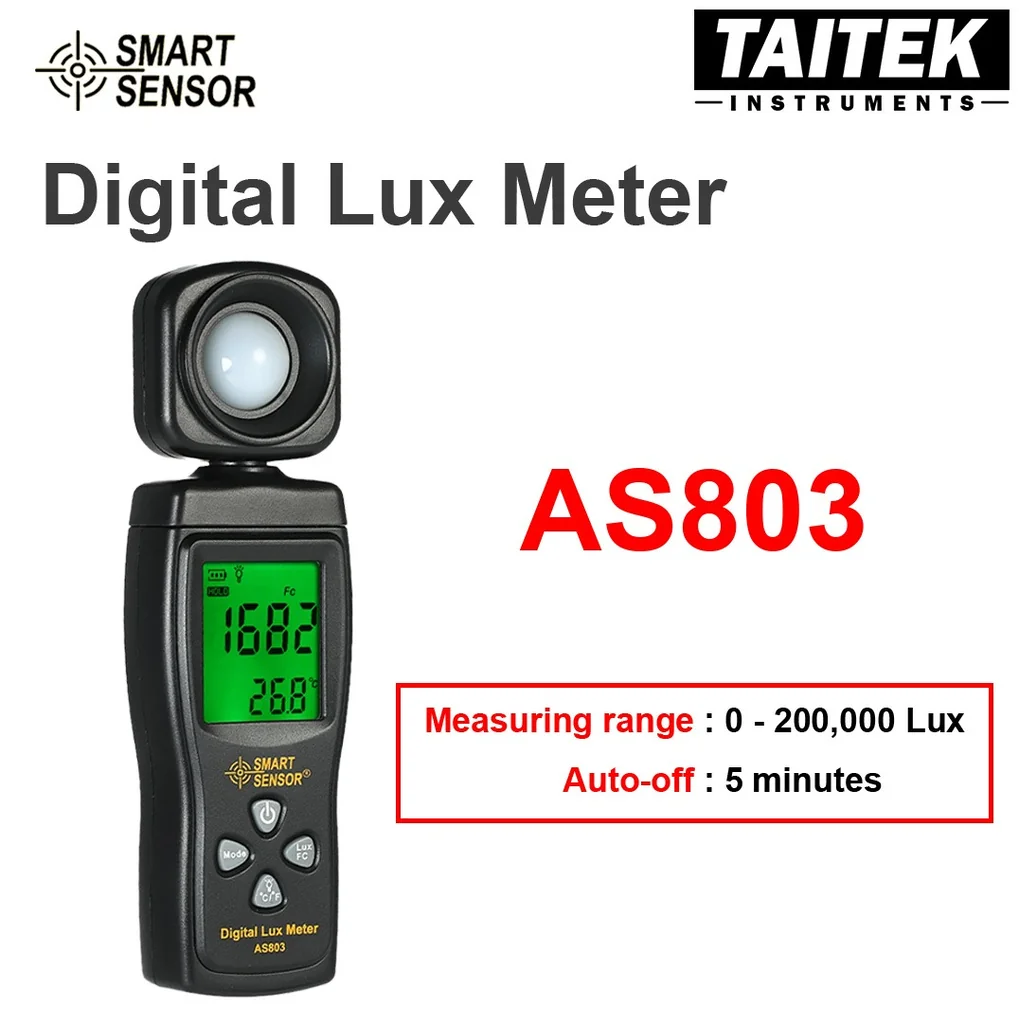 เครื่องวัดแสง Digital Lux Meter SMART SENSOR รุ่น AS803 ช่วงการวัด 0-200,000 Lux เครื่องวัดแสง Digital Lux Meter SMART SENSOR รุ่น AS803 ช่วงการวัด 0-200,000 Lux
