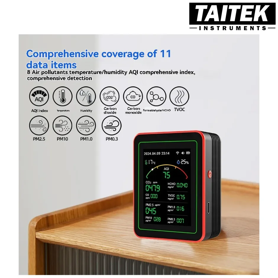 เครื่องวัดคุณภาพอากาศ Air Quality Monitor รุ่น MT29 15 in 1 AQI PM0.3 PM1.0 PM2.5 PM10 Temperature Humidity CO2 CO HCHO TVOC Date Alarm Timer Stopwatch เครื่องวัดคุณภาพอากาศ Air Quality Monitor รุ่น MT29 15 in 1 AQI PM0.3 PM1.0 PM2.5 PM10 Temperature Humidity CO2 CO HCHO TVOC Date Alarm Timer Stopwatch