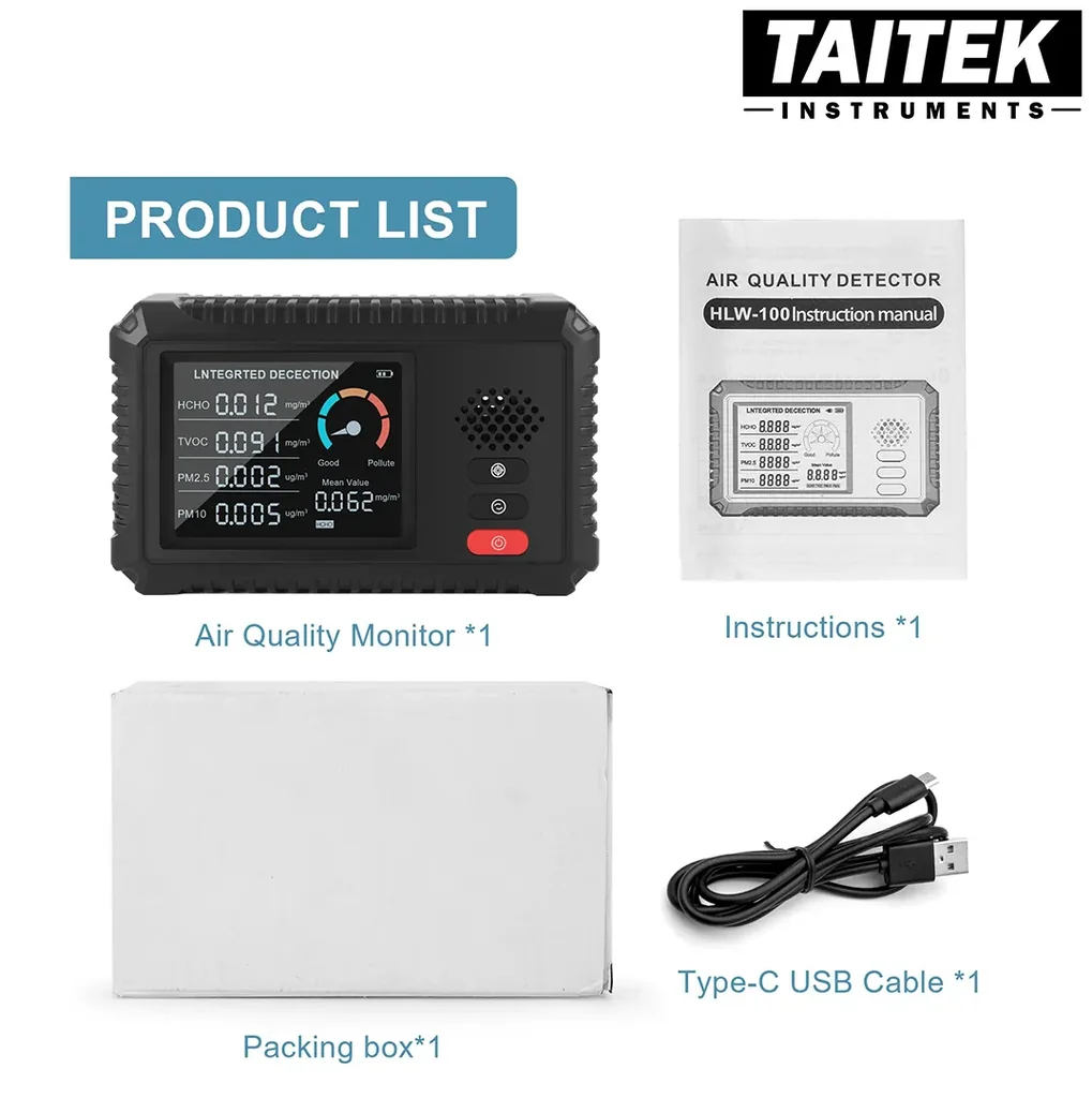 เครื่องวัดคุณภาพอากาศ Air Quality Detector รุ่น HLW-100 4in1 HCHO/TVOC/PM2.5/PM10