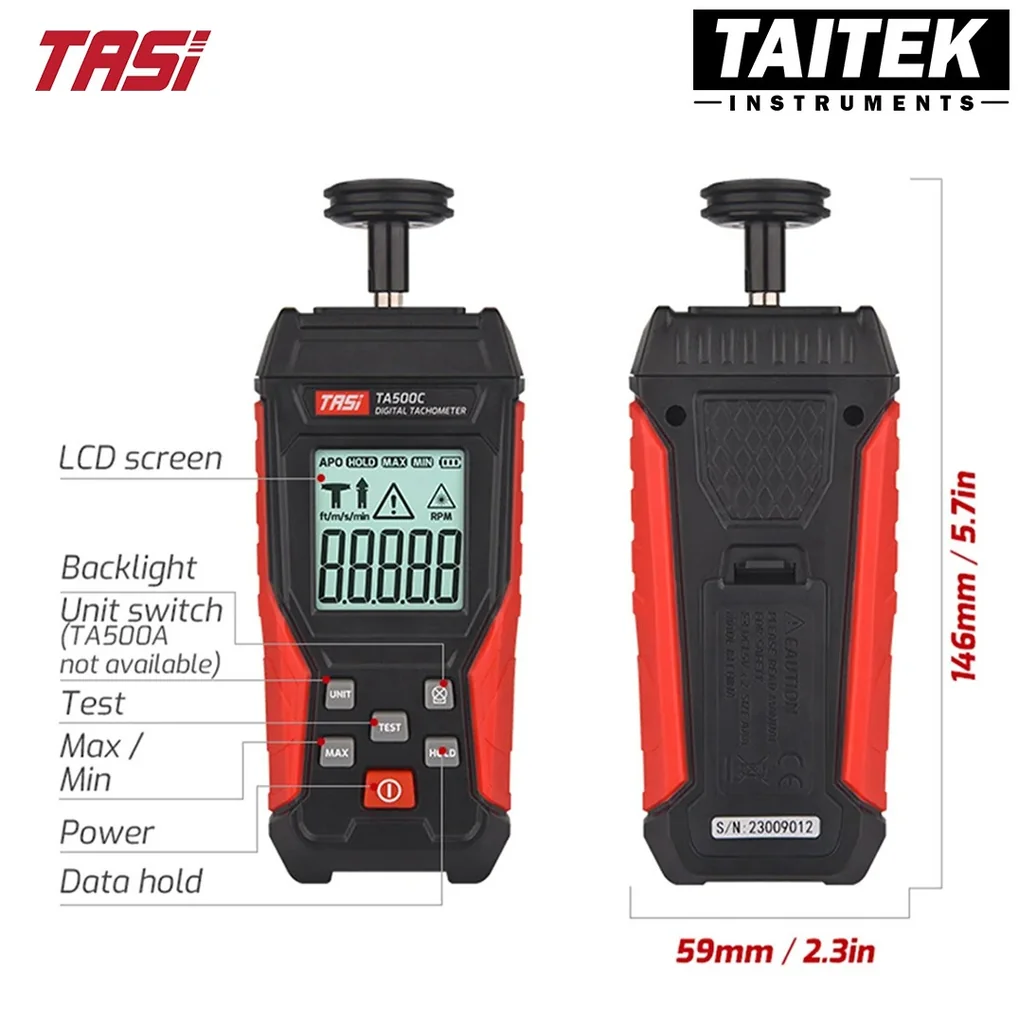 เครื่องวัดความเร็วรอบแบบสัมผัสและไม่สัมผัส Digital Tachometer TASI รุ่น TA500C ช่วงการวัด 3~100000RPM ความละเอียด 0.1RPM เครื่องวัดความเร็วรอบแบบสัมผัสและไม่สัมผัส Digital Tachometer TASI รุ่น TA500C ช่วงการวัด 3~100000RPM ความละเอียด 0.1RPM