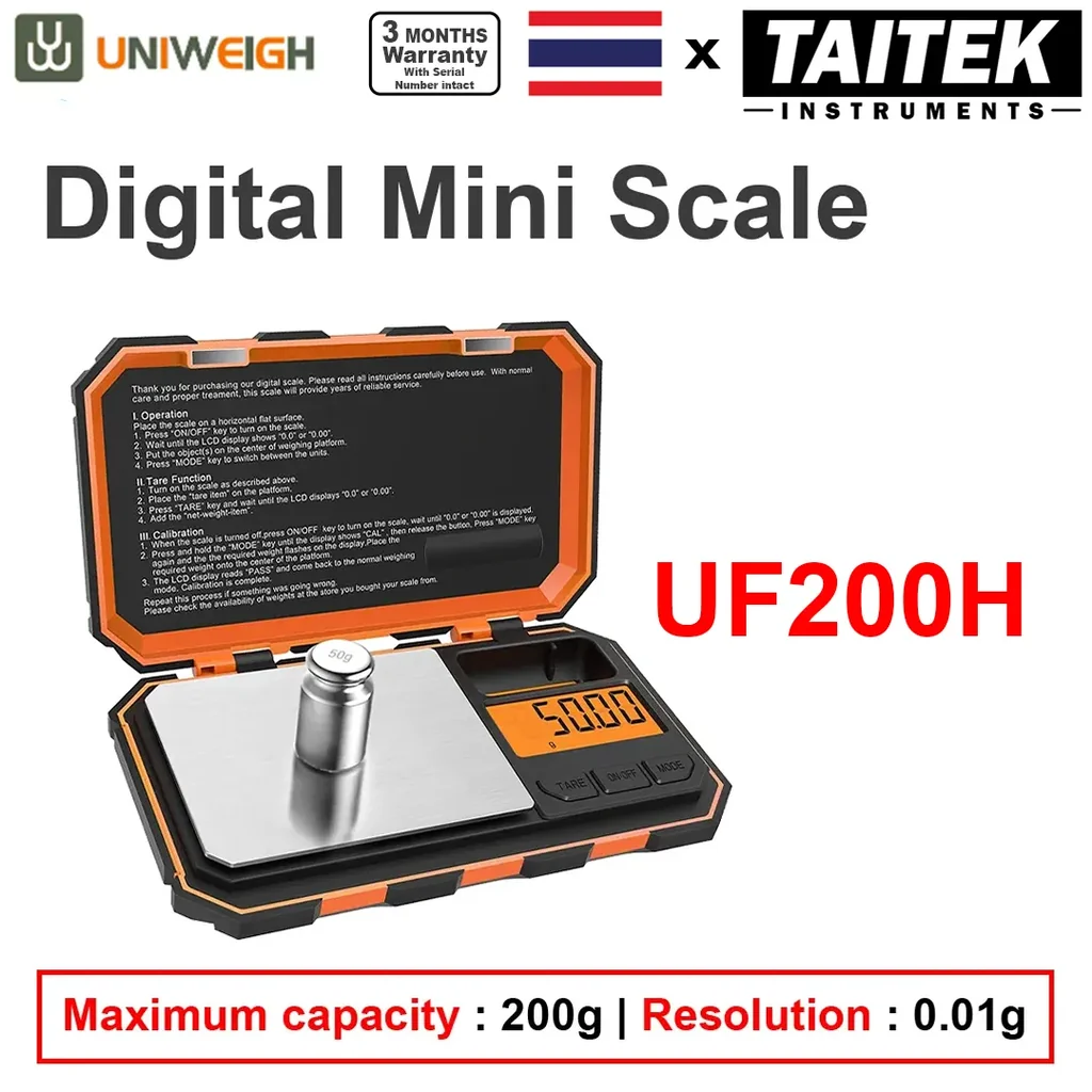 เครื่องชั่งน้ำหนักดิจิตอลพกพาขนาดเล็ก Digital Mini Scale UNIWEIGH รุ่น UF200H พิกัดน้ำหนักสูงสุด 200g ความละเอียด 0.01g เครื่องชั่งน้ำหนักดิจิตอลพกพาขนาดเล็ก Digital Mini Scale UNIWEIGH รุ่น UF200H พิกัดน้ำหนักสูงสุด 200g ความละเอียด 0.01g