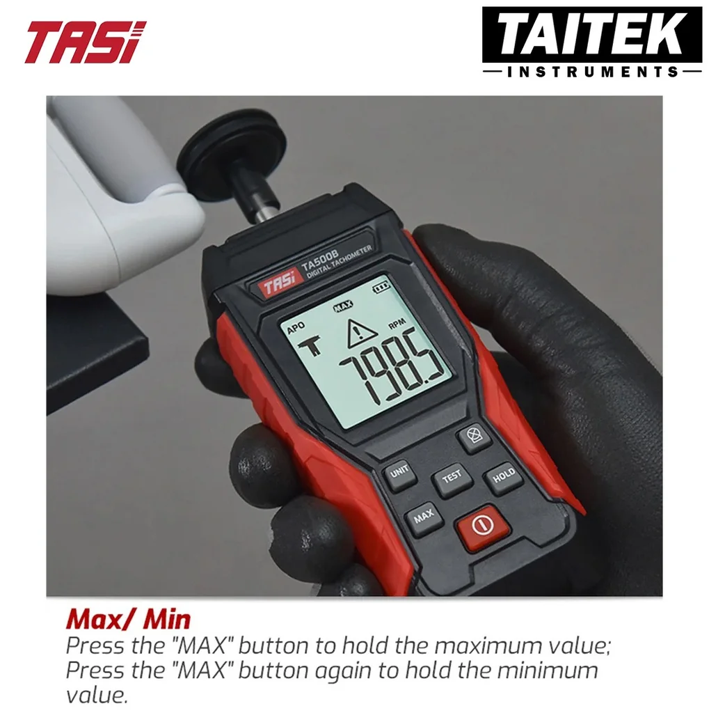 เครื่องวัดความเร็วรอบแบบสัมผัสและไม่สัมผัส Digital Tachometer TASI รุ่น TA500C ช่วงการวัด 3~100000RPM ความละเอียด 0.1RPM เครื่องวัดความเร็วรอบแบบสัมผัสและไม่สัมผัส Digital Tachometer TASI รุ่น TA500C ช่วงการวัด 3~100000RPM ความละเอียด 0.1RPM