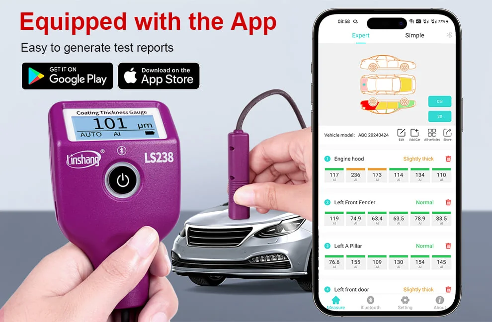 เครื่องวัดความหนาผิวเคลือบ Coating Thickness Gauge Linshang รุ่น LS238 ช่วงการวัด 0~5000um ความละเอียด 0.1um สำหรับตรวจสอบสีรถยนต์ความแม่นยำสูง Small Probe Digital Vehicle Paint Film Thickness Gauge ตรวจหาจุดซ่อมสี โป๊วสี เจอแล้วแจ้งเตือนจุดที่สีหนาผิดปกต เครื่องวัดความหนาผิวเคลือบ Coating Thickness Gauge Linshang รุ่น LS238 ช่วงการวัด 0~5000um ความละเอียด 0.1um สำหรับตรวจสอบสีรถยนต์ความแม่นยำสูง Small Probe Digital Vehicle Paint Film Thickness Gauge ตรวจหาจุดซ่อมสี โป๊วสี เจอแล้วแจ้งเตือนจุดที่สีหนาผิดปกต