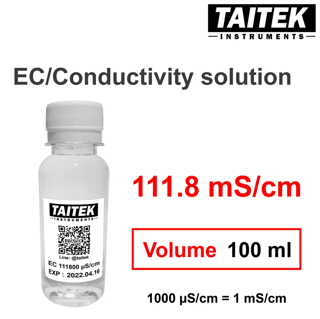 TAITEK น้ำยามาตรฐาน Conductivity(EC) Solution ค่า 111800 µS/cm (100 mL) หรือ 111.8 mS/cm สำหรับปรับเทียบ คาลิเบรทเครื่องวัด EC TAITEK น้ำยามาตรฐาน Conductivity(EC) Solution ค่า 111800 µS/cm (100 mL) หรือ 111.8 mS/cm สำหรับปรับเทียบ คาลิเบรทเครื่องวัด EC