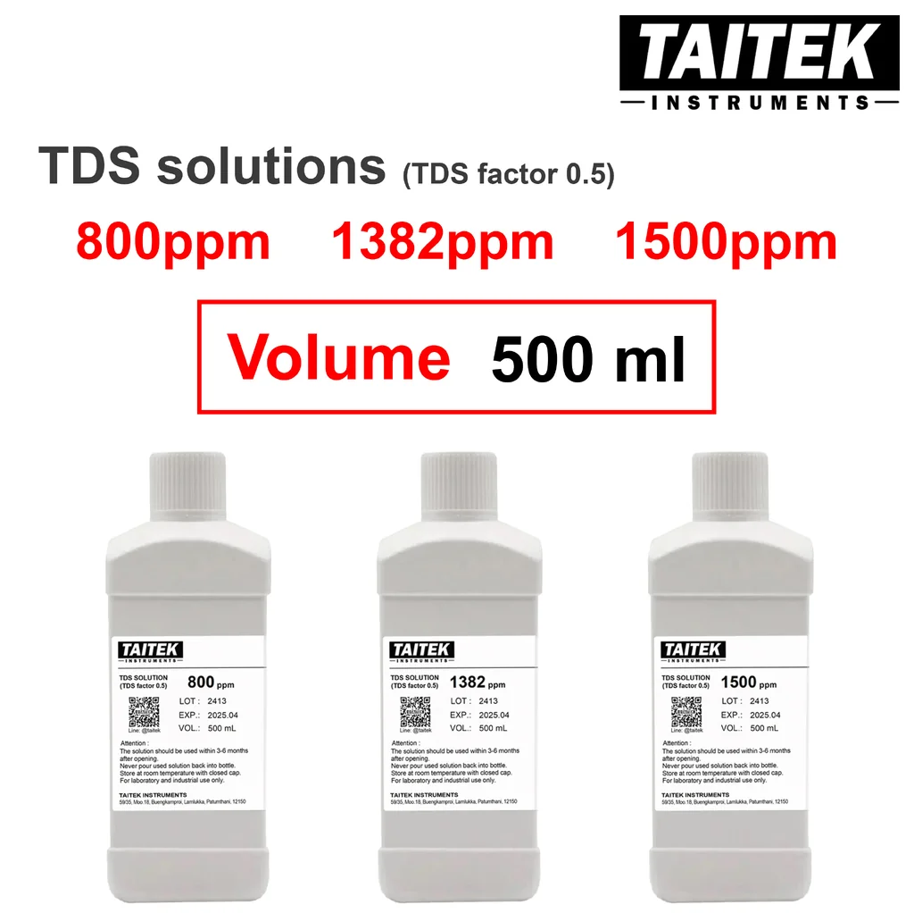 TAITEK น้ำยามาตรฐาน TDS Solution TDS factor 0.5 ค่า 800 1382 1500 ppm(mg/L) สำหรับปรับเทียบ คาลิเบรทเครื่องวัด TDS (500 mL) TAITEK น้ำยามาตรฐาน TDS Solution TDS factor 0.5 ค่า 800 1382 1500 ppm(mg/L) สำหรับปรับเทียบ คาลิเบรทเครื่องวัด TDS (500 mL)
