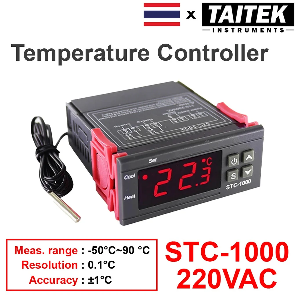 เครื่องควบคุมอุณหภูมิ Temperature Controller รุ่น STC-1000 ไฟเลี้ยง 220VAC ช่วงการวัด -50~90°C ความละเอียด 0.1°C