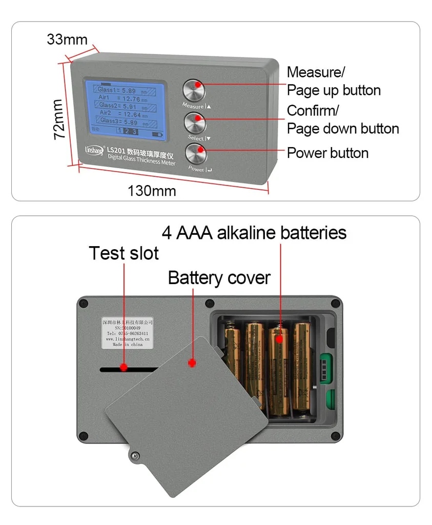 เครื่องวัดความหนากระจก Hollow Laser Glass Thickness Gauge Linshang รุ่น LS201 วัดความหนาแผ่นกระจกที่ซ้อนกันรวมถึงวัดความห่างระหว่างแผ่นกระจก เครื่องวัดความหนากระจก Hollow Laser Glass Thickness Gauge Linshang รุ่น LS201 วัดความหนาแผ่นกระจกที่ซ้อนกันรวมถึงวัดความห่างระหว่างแผ่นกระจก