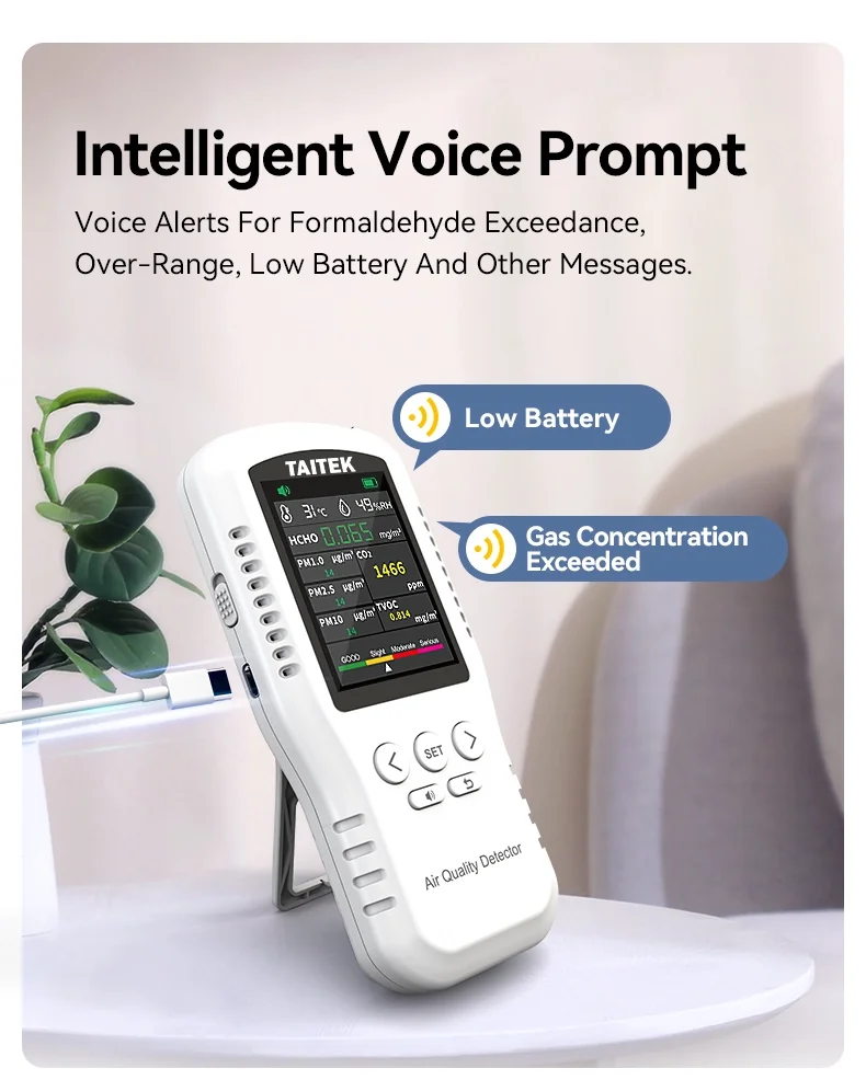 เครื่องวัดคุณภาพอากาศ Air Quality Detector TAITEK รุ่น 811AQ 8in1 HCHO PM1.0 PM2.5 PM10 CO2 TVOC temperature humidity Formaldehyde particulate matter เครื่องวัดคุณภาพอากาศ Air Quality Detector TAITEK รุ่น 811AQ 8in1 HCHO PM1.0 PM2.5 PM10 CO2 TVOC temperature humidity Formaldehyde particulate matter