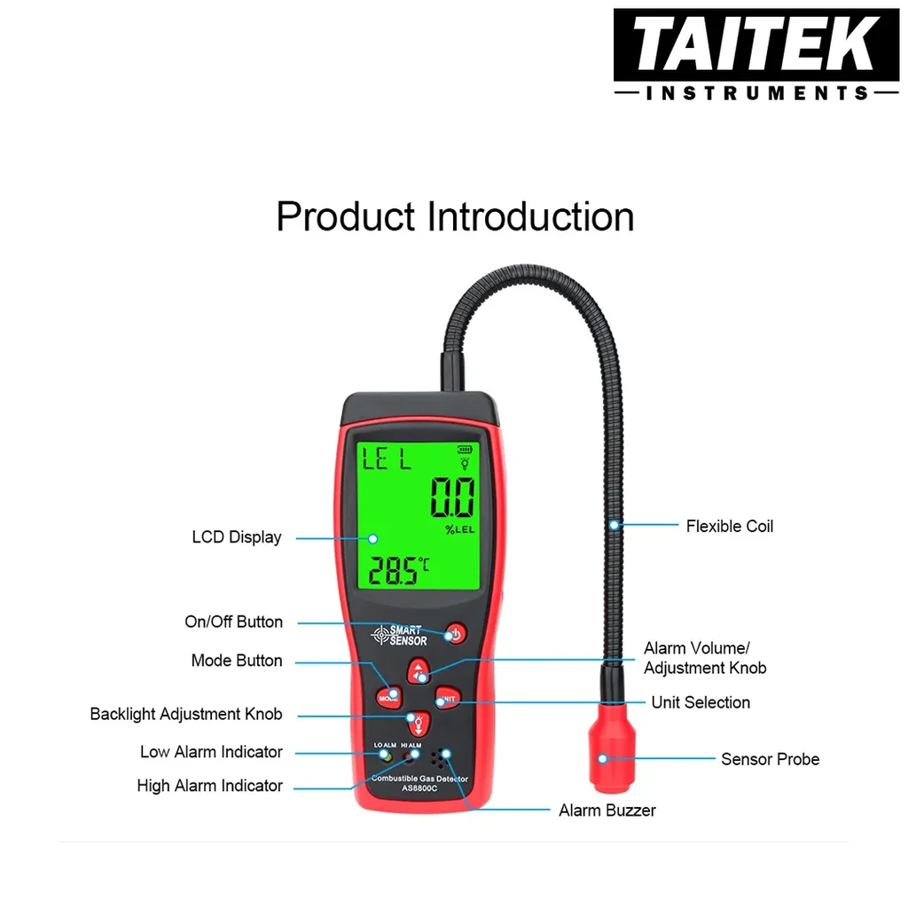 เครื่องตรวจจับก๊าซไวไฟ Combustible Gas Detector SMART SENSOR รุ่น AS8800C พร้อมจอแสดงผล LCD เครื่องตรวจจับก๊าซไวไฟ Combustible Gas Detector SMART SENSOR รุ่น AS8800C พร้อมจอแสดงผล LCD