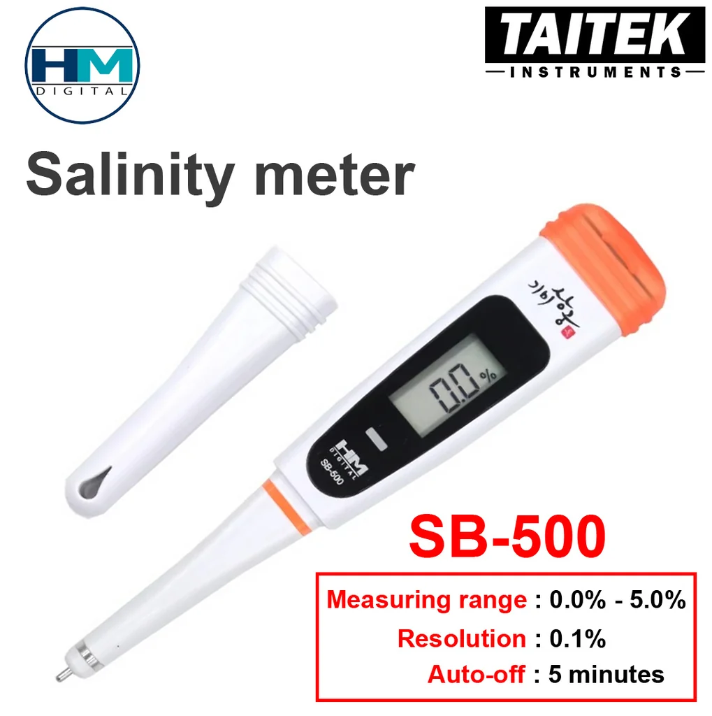 เครื่องวัดความเค็ม สำหรับน้ำซุป น้ำแกง Salinity meter HM DIGITAL รุ่น SB-500 ช่วงการวัด 0.0%-5.0% ค่าความละเอียด 0.1% เครื่องวัดความเค็ม สำหรับน้ำซุป น้ำแกง Salinity meter HM DIGITAL รุ่น SB-500 ช่วงการวัด 0.0%-5.0% ค่าความละเอียด 0.1%