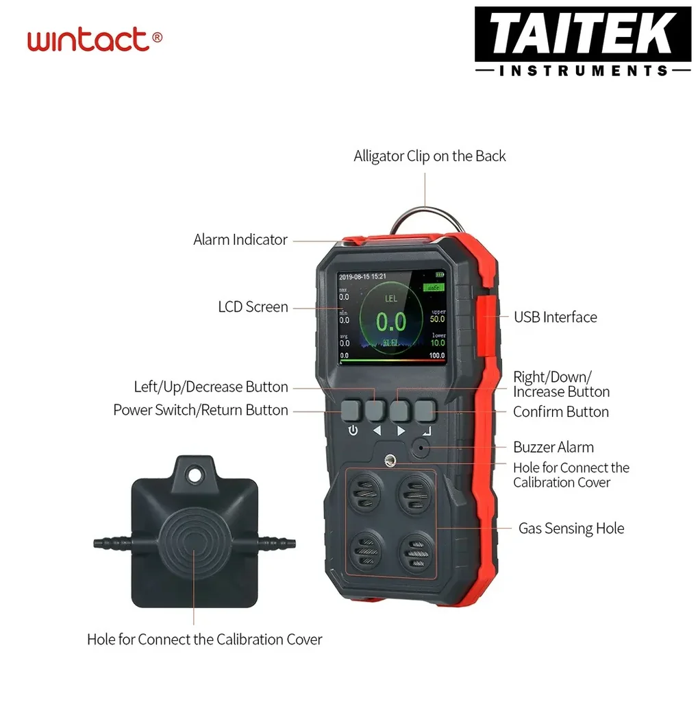 เครื่องตรวจวัดก๊าซ Compound Gas Detector Data Logger Wintact รุ่น WT8811 4 in 1 LEL O2 H2S CO