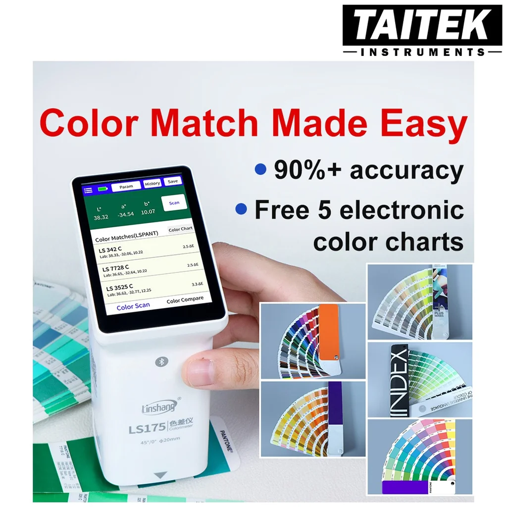 เครื่องวัดสี Multifunctional Colorimeter Linshang รุ่น LS175 Measuring aperture 20mm Illumination geometry 45/0 เหมาะกับการวัดสีงานที่พื้นผิวไม่เรียบมีความขรุขระไม่เท่ากัน เช่น สีของพรมปูพื้น ชิ้นเนื้อ ปลา ผลไม้ อาหาร