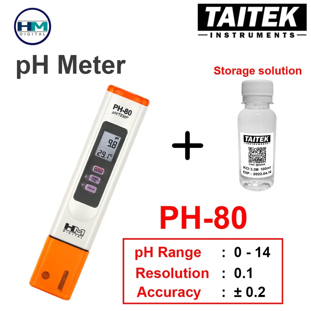 เครื่องวัดคุณภาพน้ำ pH Meter HM DIGITAL รุ่น PH-80 คาริเบท 3 points ค่า 4.00 7.00 10.00 เครื่องวัดคุณภาพน้ำ pH Meter HM DIGITAL รุ่น PH-80 คาริเบท 3 points ค่า 4.00 7.00 10.00