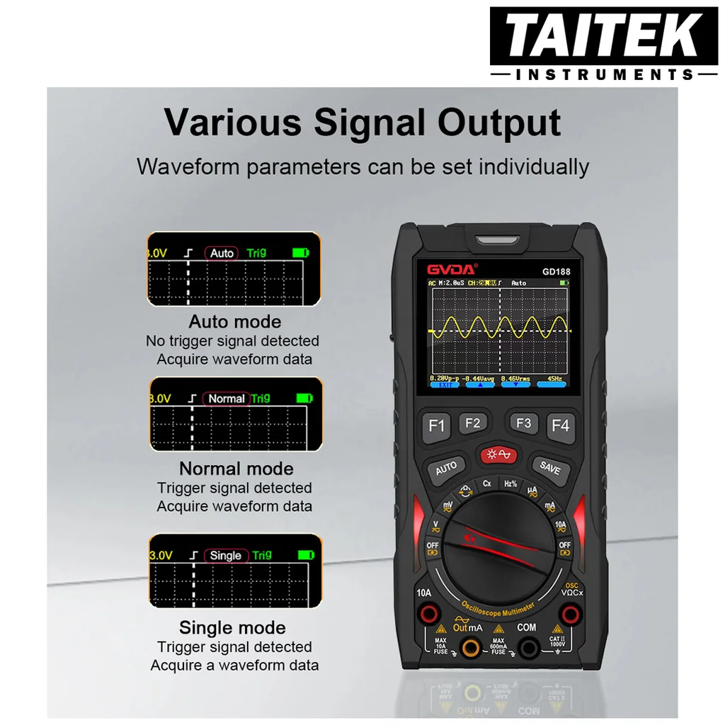 ออสซิลโลสโคปมัลติมิเตอร์ 3in1 Digital Multimeter+Oscilloscope+Signal Generator GVDA รุ่น GD188 ออสซิลโลสโคปมัลติมิเตอร์ 3in1 Digital Multimeter+Oscilloscope+Signal Generator GVDA รุ่น GD188