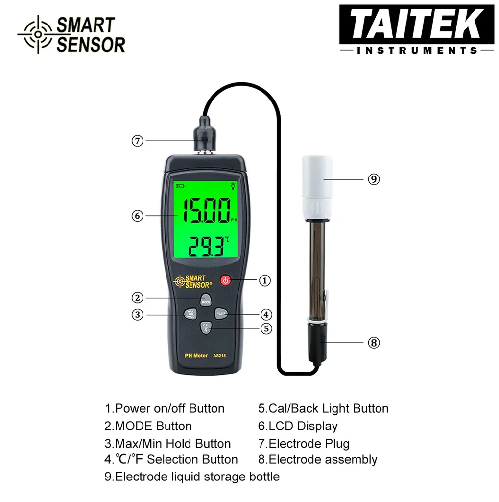 เครื่องวัดคุณภาพน้ำ pH Meter SMART SENSOR รุ่น AS218 คาริเบท 3 points ค่า pH 4.00 , 6.86 , 9.18 เครื่องวัดคุณภาพน้ำ pH Meter SMART SENSOR รุ่น AS218 คาริเบท 3 points ค่า pH 4.00 , 6.86 , 9.18