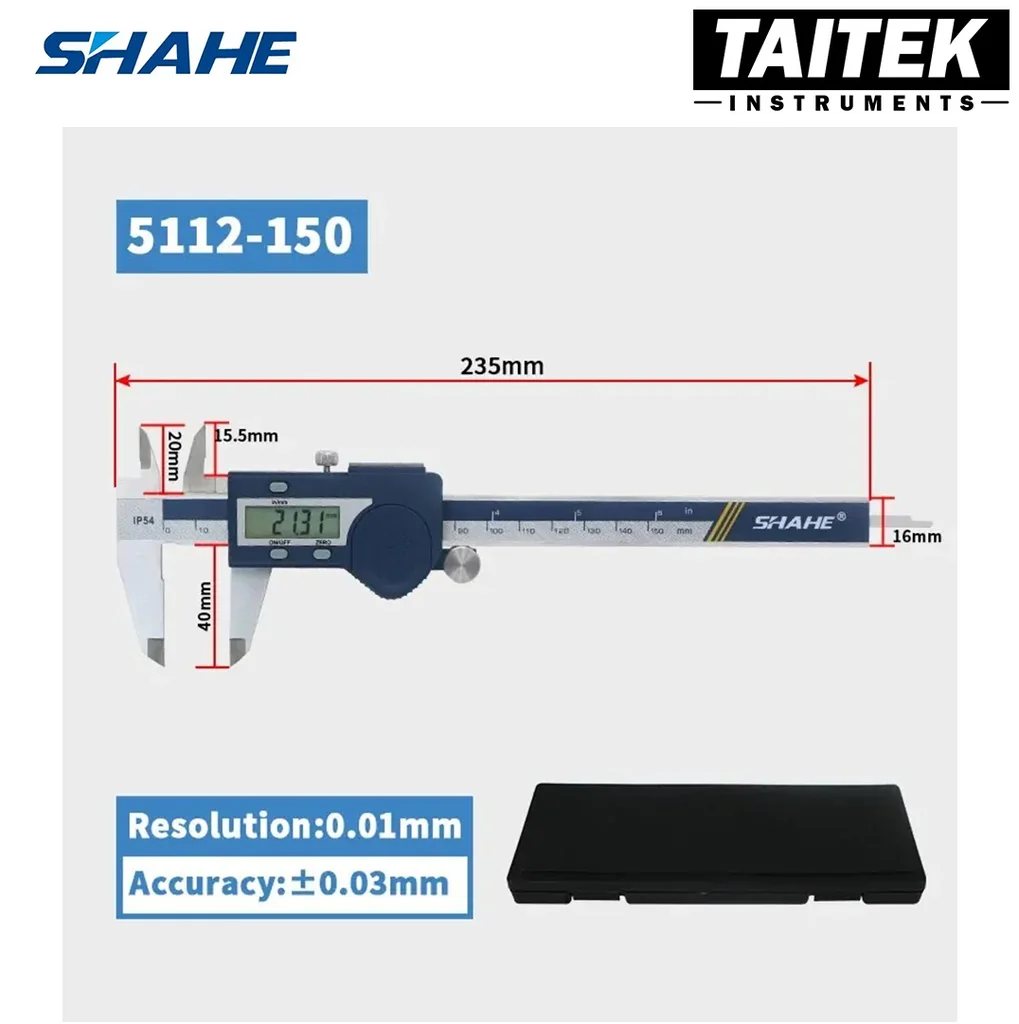 ดิจิตอลเวอร์เนียร์คาลิปเปอร์ Digital Vernier Caliper SHAHE รุ่น 5112-150 ความละเอียด 0.01mm ความแม่นยำ ±0.03mm ดิจิตอลเวอร์เนียร์คาลิปเปอร์ Digital Vernier Caliper SHAHE รุ่น 5112-150 ความละเอียด 0.01mm ความแม่นยำ ±0.03mm
