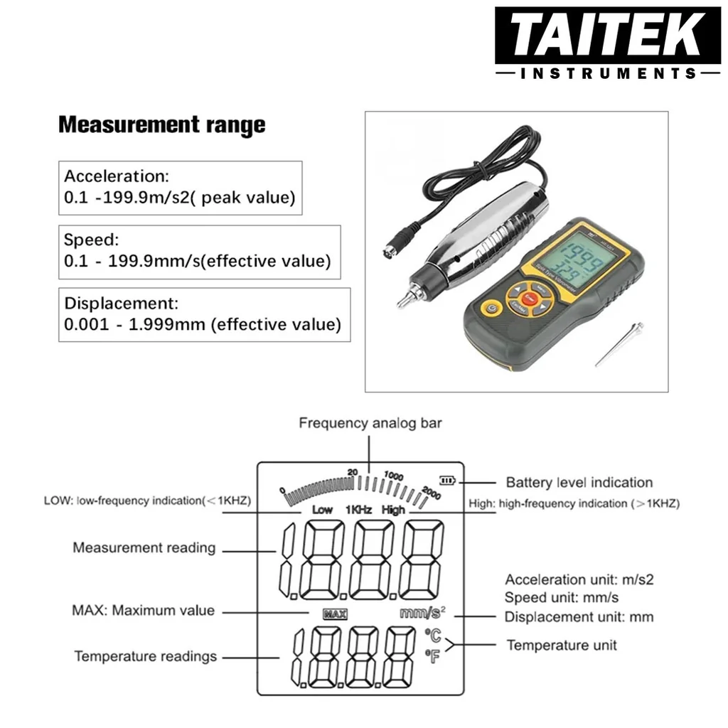 เครื่องวัดความสั่นสะเทือน Vibration Meter HTI รุ่น HT-1201 เครื่องวัดความสั่นสะเทือน Vibration Meter HTI รุ่น HT-1201