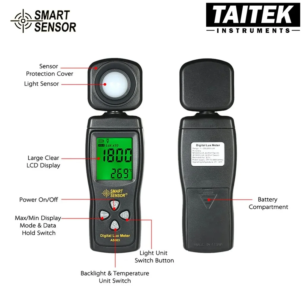 เครื่องวัดแสง Digital Lux Meter SMART SENSOR รุ่น AS803 ช่วงการวัด 0-200,000 Lux เครื่องวัดแสง Digital Lux Meter SMART SENSOR รุ่น AS803 ช่วงการวัด 0-200,000 Lux