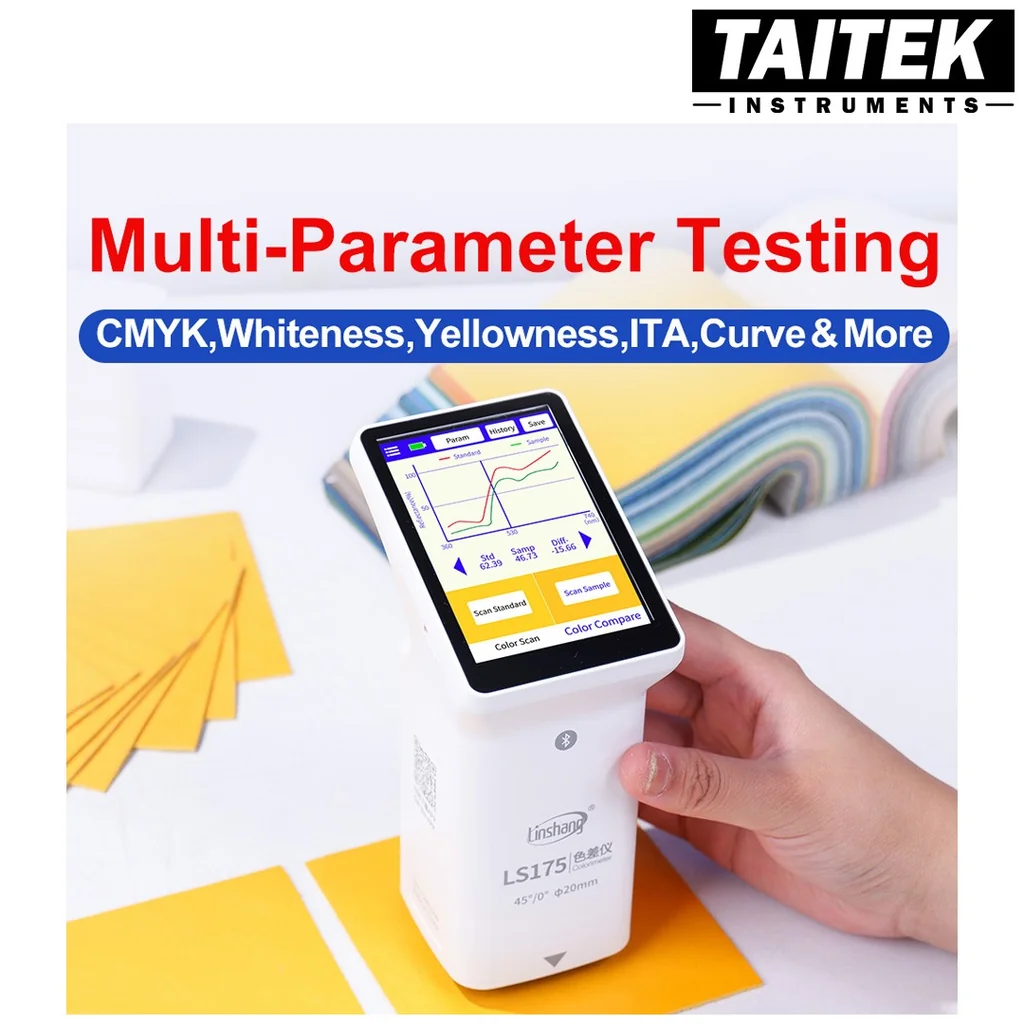 เครื่องวัดสี Multifunctional Colorimeter Linshang รุ่น LS175 Measuring aperture 20mm Illumination geometry 45/0 เหมาะกับการวัดสีงานที่พื้นผิวไม่เรียบมีความขรุขระไม่เท่ากัน เช่น สีของพรมปูพื้น ชิ้นเนื้อ ปลา ผลไม้ อาหาร