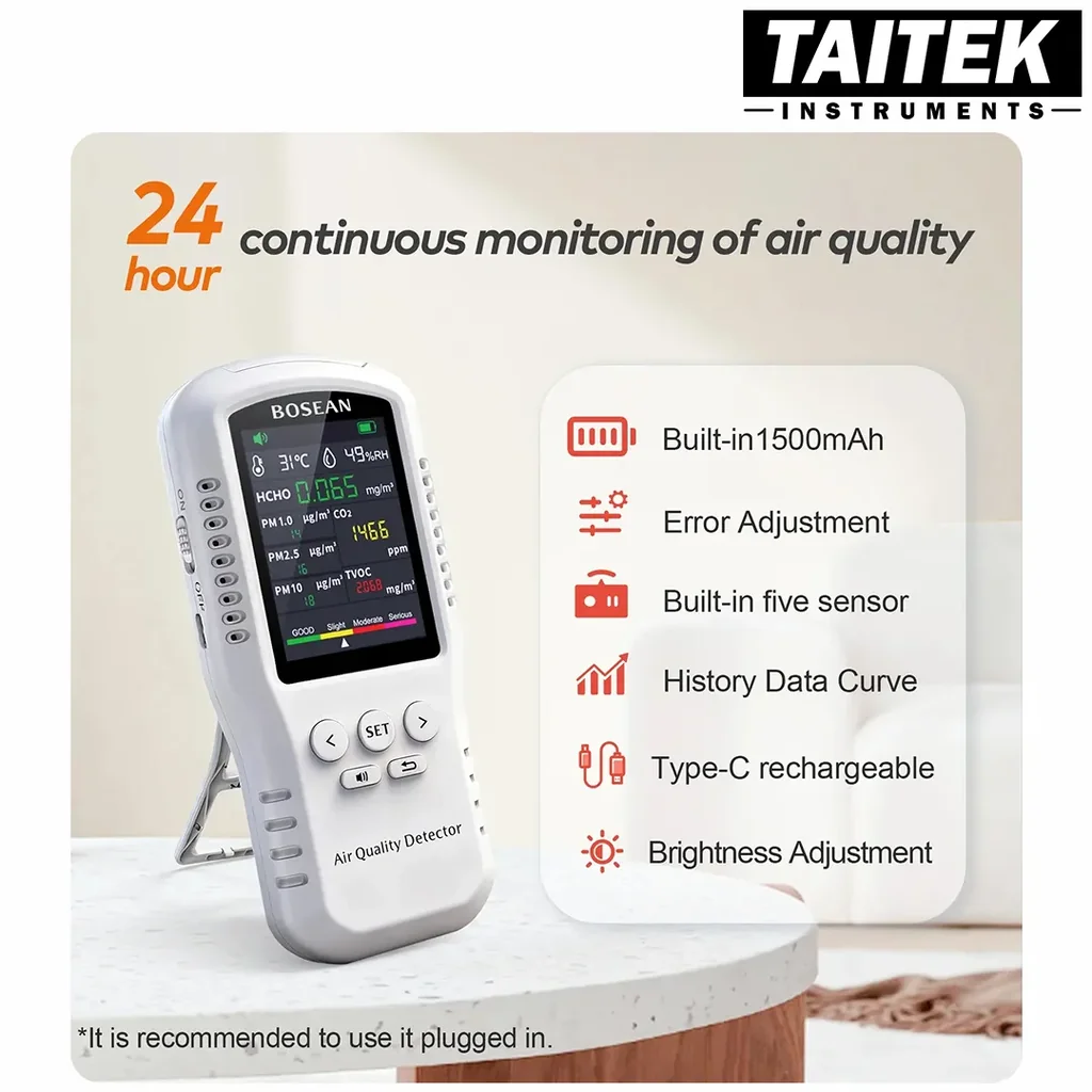 เครื่องวัดคุณภาพอากาศ Air Quality Detector Bosean รุ่น T-Z01 PRO 8in1 HCHO,PM1.0,PM2.5,PM10,CO2,TVOC,T&H เครื่องวัดคุณภาพอากาศ Air Quality Detector Bosean รุ่น T-Z01 PRO 8in1 HCHO,PM1.0,PM2.5,PM10,CO2,TVOC,T&H
