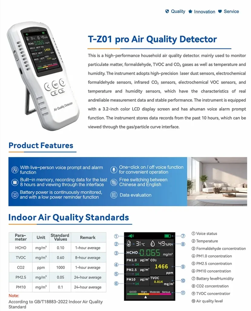 เครื่องวัดคุณภาพอากาศ Air Quality Detector Bosean T-Z01 PRO เครื่องวัดคุณภาพอากาศ Air Quality Detector Bosean T-Z01 PRO