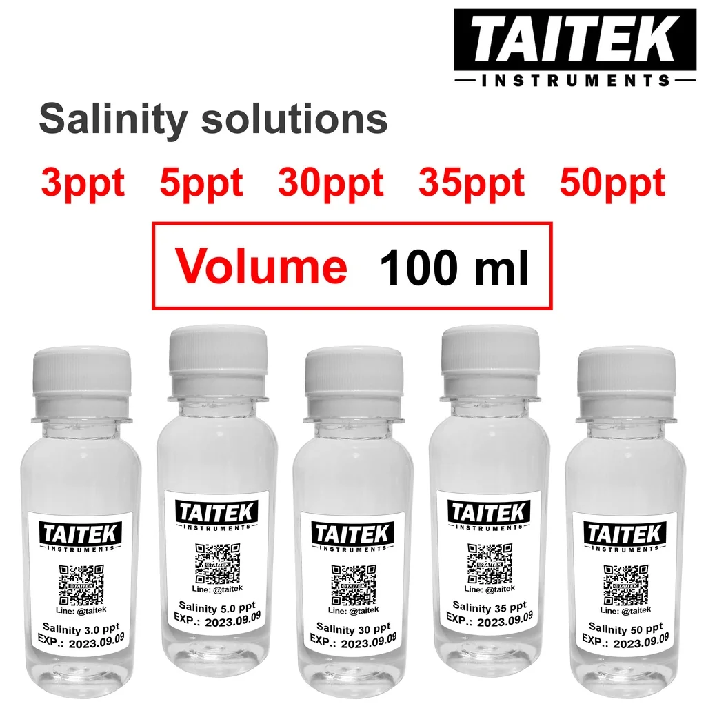 TAITEK น้ำยามาตรฐาน Salinity Solution ค่า 3 5 30 35 50 ppt (g/L) สำหรับปรับเทียบ คาลิเบรทเครื่องวัดความเค็ม (100 mL) TAITEK น้ำยามาตรฐาน Salinity Solution ค่า 3 5 30 35 50 ppt (g/L) สำหรับปรับเทียบ คาลิเบรทเครื่องวัดความเค็ม (100 mL)