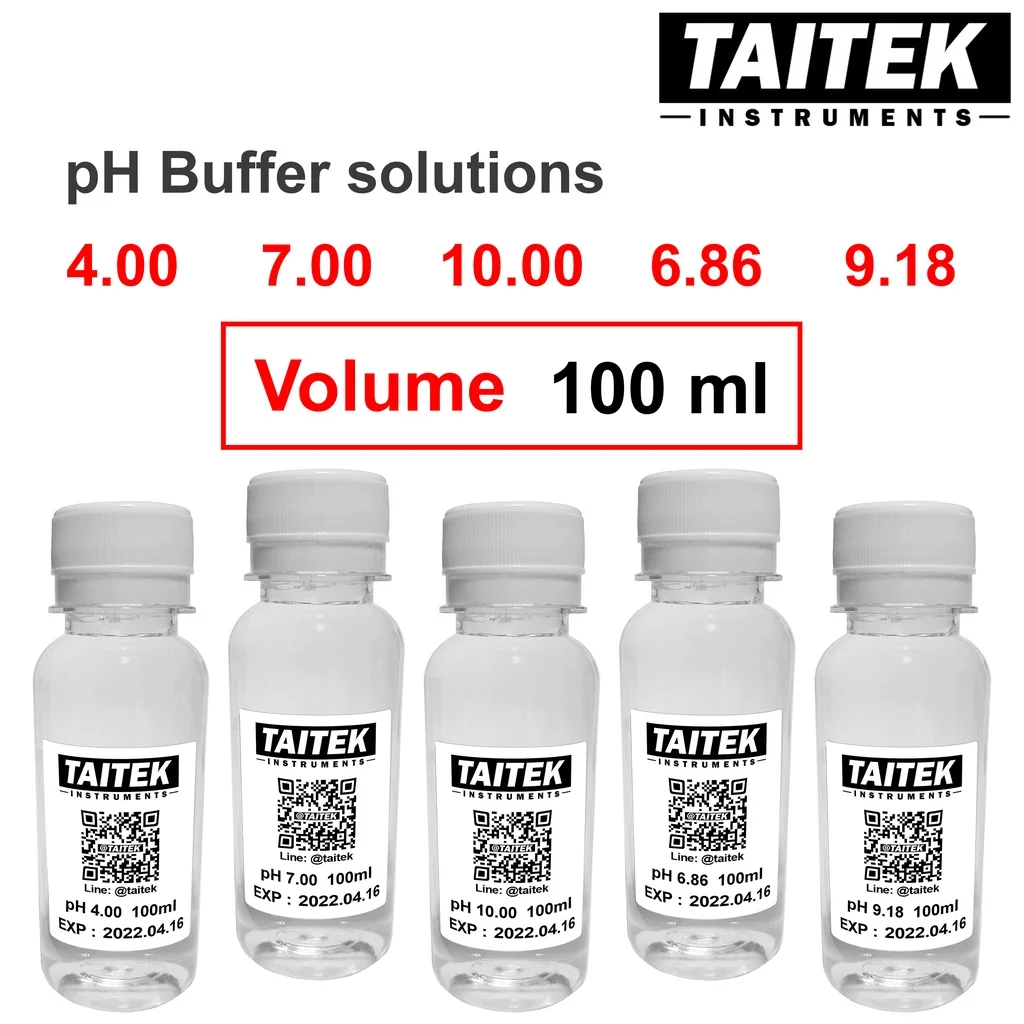 TAITEK น้ำยามาตรฐาน pH Buffer Solution ค่า pH4/pH6.86/pH7/pH9.18/pH10 สำหรับคาลิเบรทเครื่องวัดพีเอช (100 mL) TAITEK น้ำยามาตรฐาน pH Buffer Solution ค่า pH4/pH6.86/pH7/pH9.18/pH10 สำหรับคาลิเบรทเครื่องวัดพีเอช (100 mL)