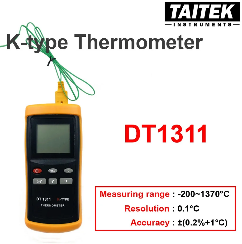 TAITEK เครื่องวัดอุณหภูมิ K-type Thermometer รุ่น DT1311 ช่วงการวัดอุณหภูมิ -200~1370°C ความละเอียด 0.1°C TAITEK เครื่องวัดอุณหภูมิ K-type Thermometer รุ่น DT1311 ช่วงการวัดอุณหภูมิ -200~1370°C ความละเอียด 0.1°C