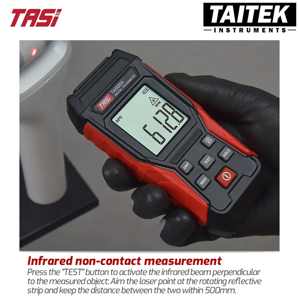 เครื่องวัดความเร็วรอบแบบสัมผัสและไม่สัมผัส Digital Tachometer TASI รุ่น TA500C ช่วงการวัด 3~100000RPM ความละเอียด 0.1RPM เครื่องวัดความเร็วรอบแบบสัมผัสและไม่สัมผัส Digital Tachometer TASI รุ่น TA500C ช่วงการวัด 3~100000RPM ความละเอียด 0.1RPM