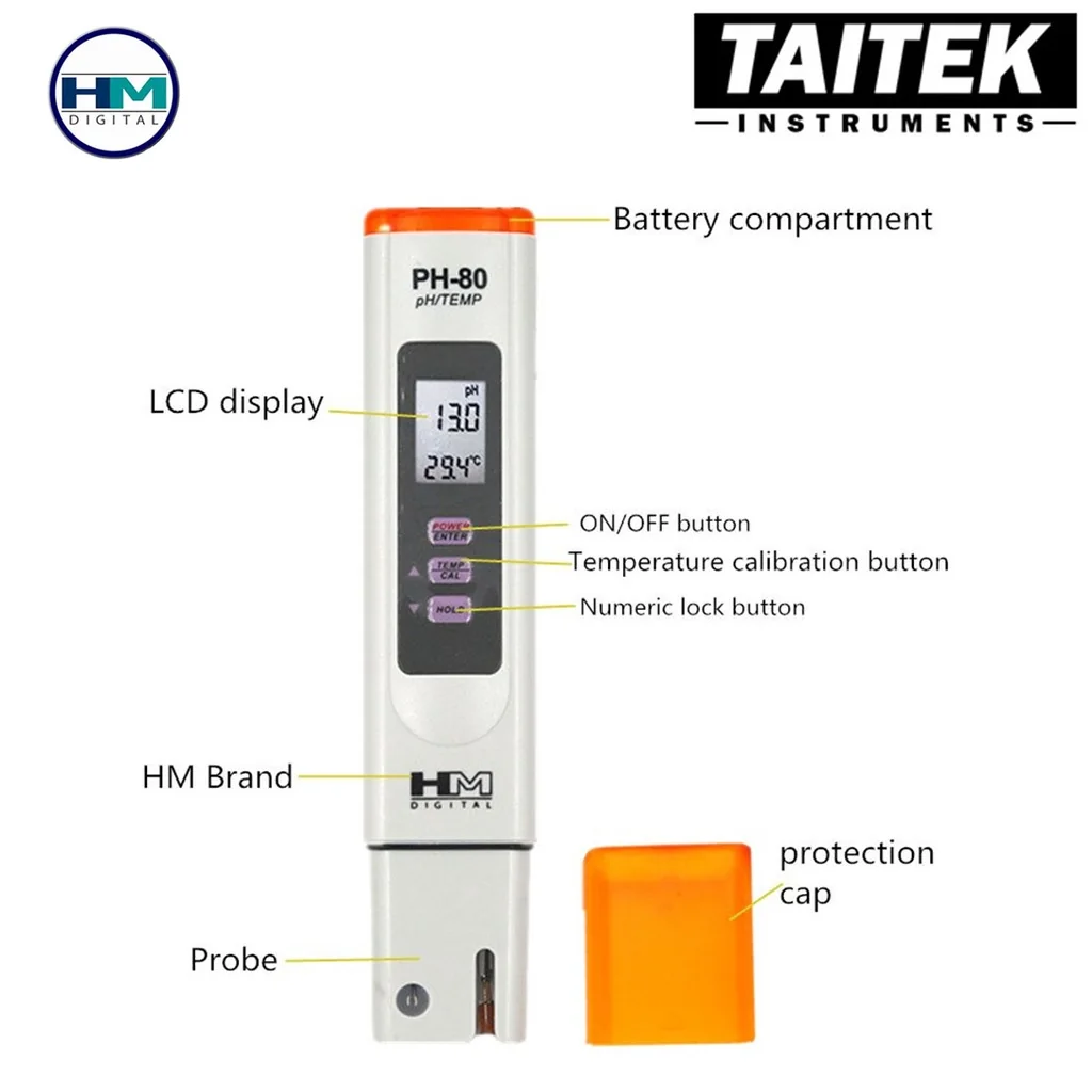 เครื่องวัดคุณภาพน้ำ pH Meter HM DIGITAL รุ่น PH-80 คาริเบท 3 points ค่า 4.00 7.00 10.00 เครื่องวัดคุณภาพน้ำ pH Meter HM DIGITAL รุ่น PH-80 คาริเบท 3 points ค่า 4.00 7.00 10.00