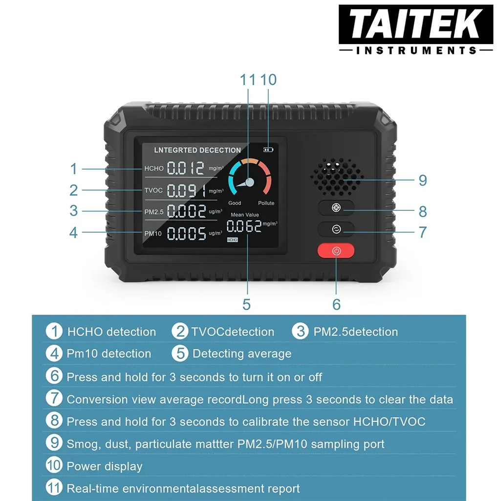 เครื่องวัดคุณภาพอากาศ Air Quality Detector รุ่น HLW-100 4in1 HCHO/TVOC/PM2.5/PM10