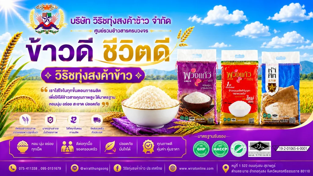 วิรัชทุ่งสงค้าข้าว ข้าวสารคุณภาพสูง ดีต่อทุกมื้อ จัดส่งเร็วทั่วประเทศ