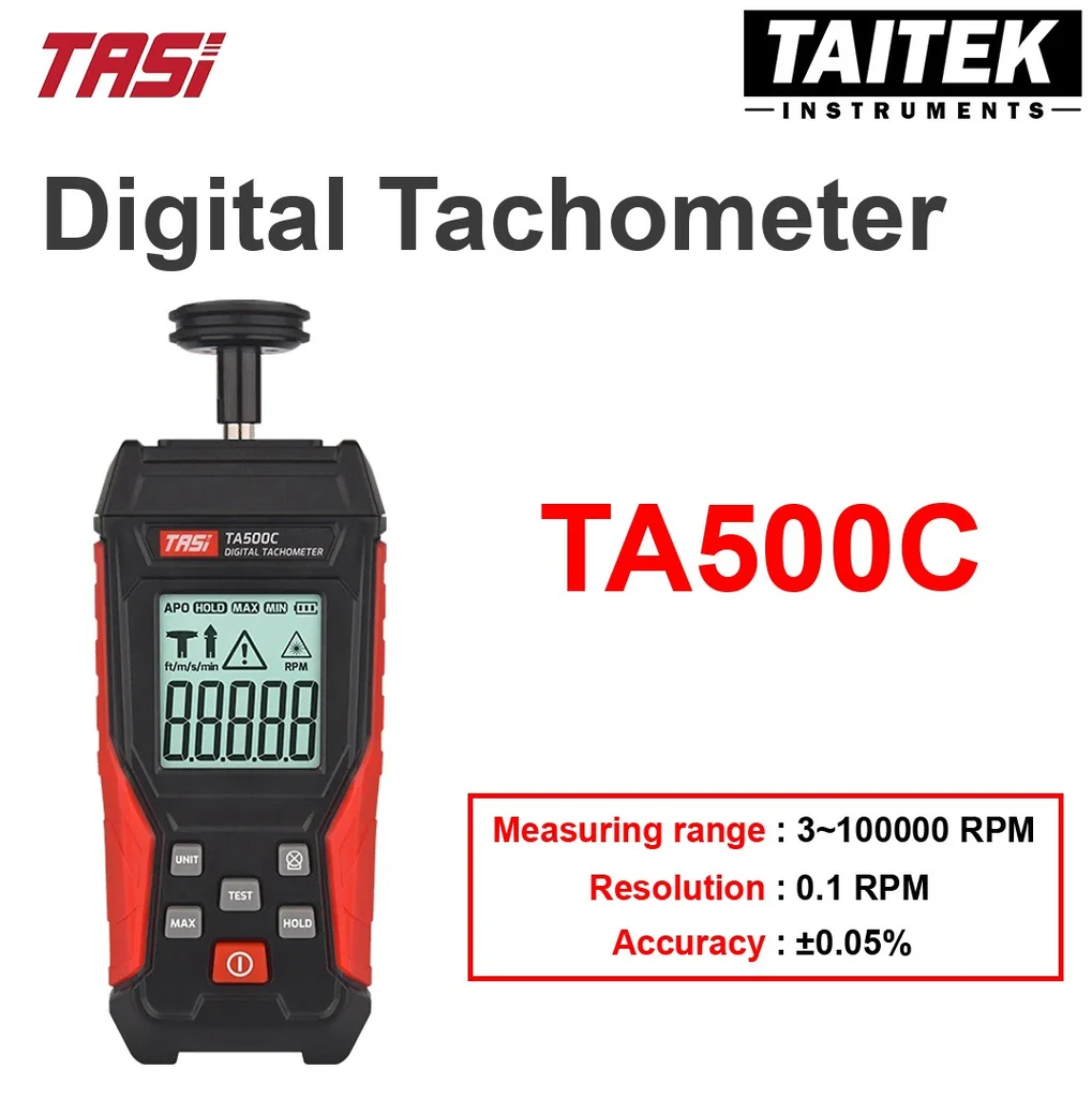 เครื่องวัดความเร็วรอบแบบสัมผัสและไม่สัมผัส Digital Tachometer TASI รุ่น TA500C ช่วงการวัด 3~100000RPM ความละเอียด 0.1RPM เครื่องวัดความเร็วรอบแบบสัมผัสและไม่สัมผัส Digital Tachometer TASI รุ่น TA500C ช่วงการวัด 3~100000RPM ความละเอียด 0.1RPM