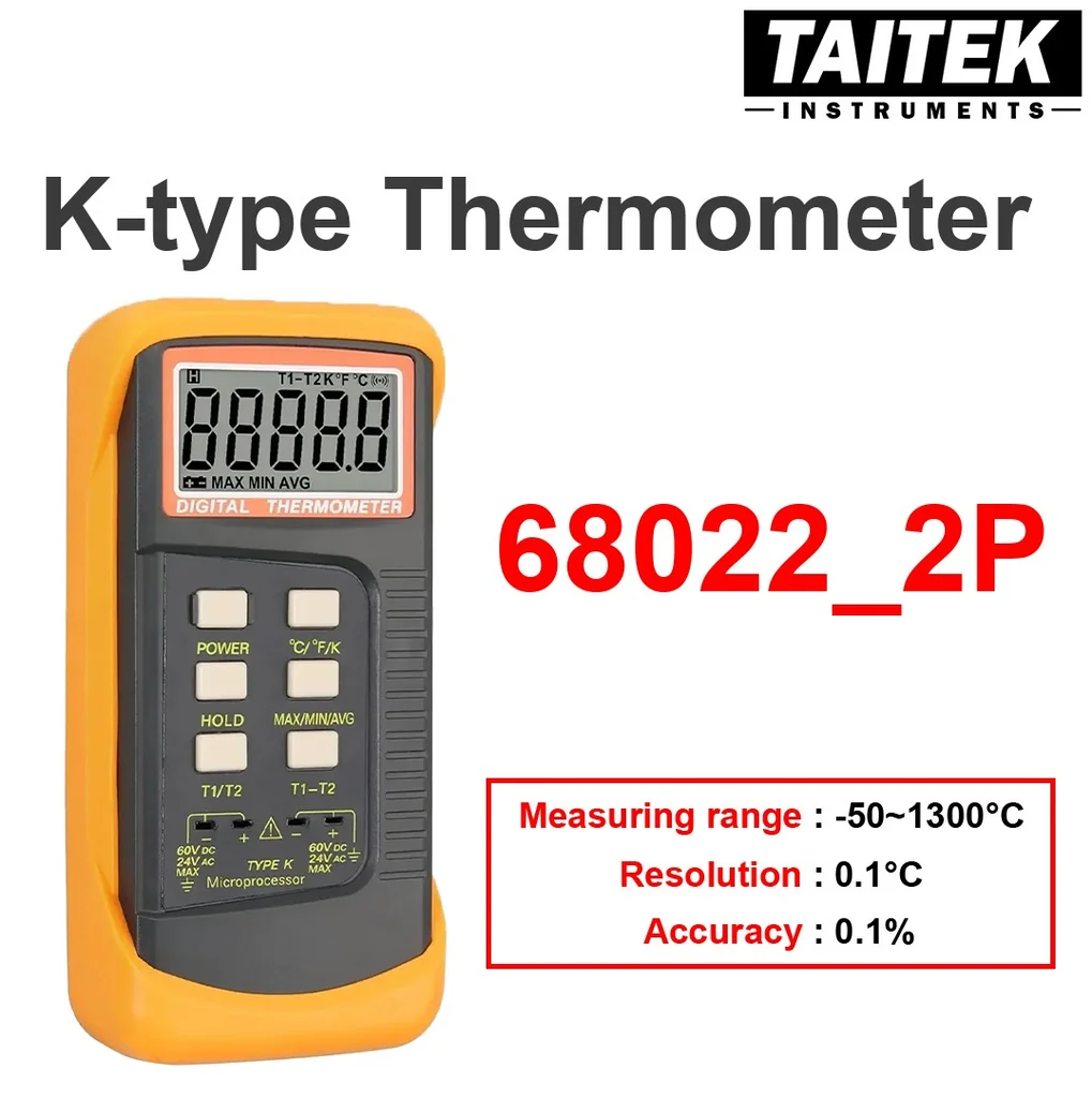 เครื่องวัดอุณหภูมิ K-type Thermometer รุ่น 68022_2P ช่วงการวัดอุณหภูมิ -50~1300°C ความละเอียด 0.1°C เครื่องวัดอุณหภูมิ K-type Thermometer รุ่น 68022_2P ช่วงการวัดอุณหภูมิ -50~1300°C ความละเอียด 0.1°C