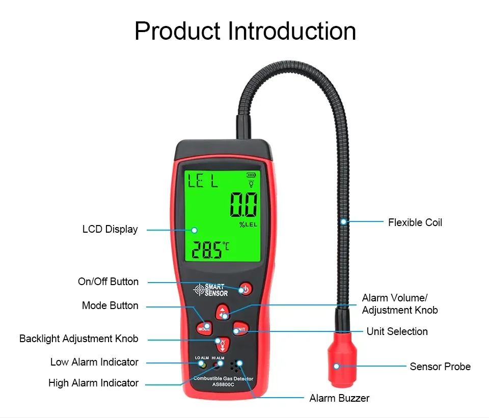 เครื่องตรวจจับก๊าซไวไฟ Combustible Gas Detector SMART SENSOR AS8800C เครื่องตรวจจับก๊าซไวไฟ Combustible Gas Detector SMART SENSOR AS8800C