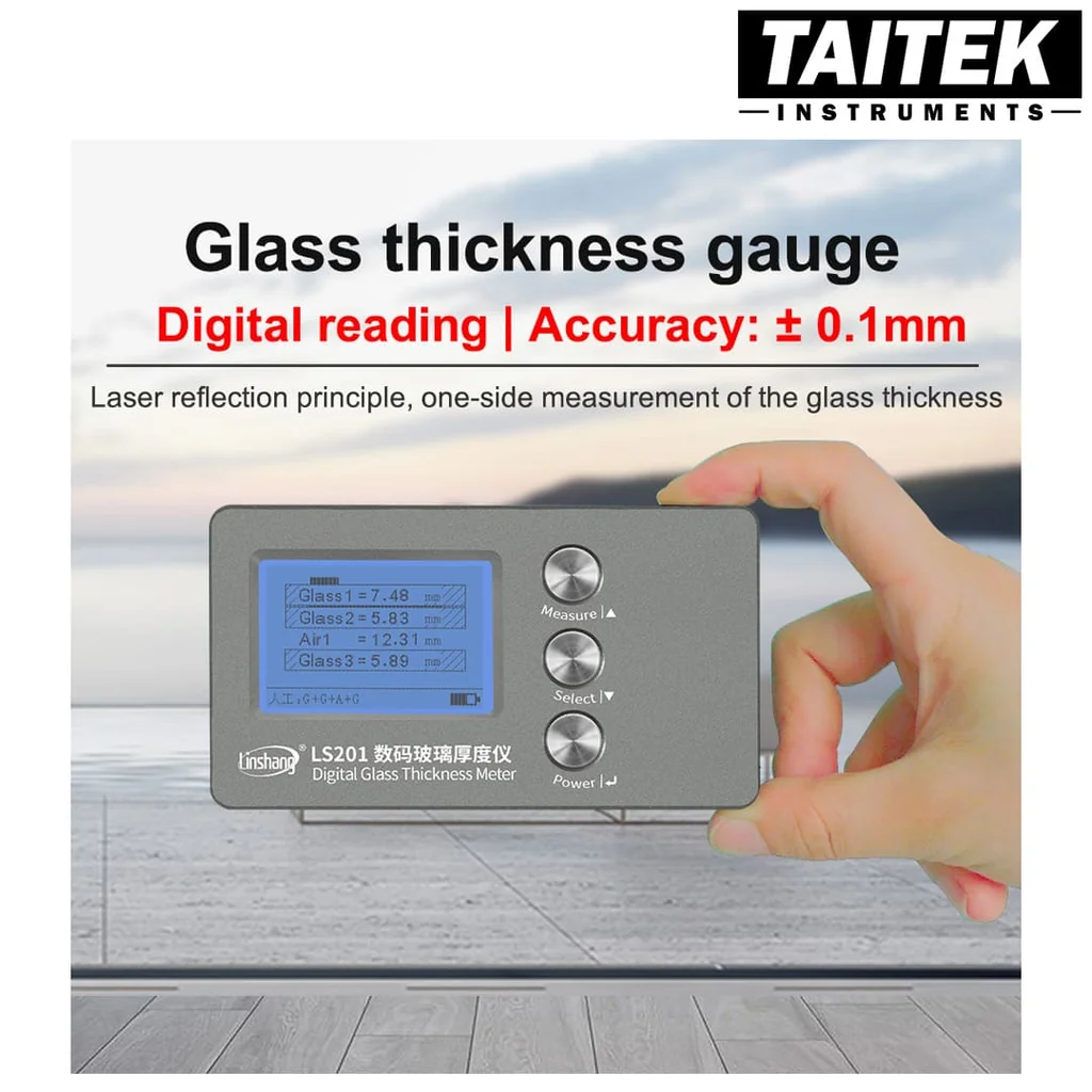 เครื่องวัดความหนากระจก Hollow Laser Glass Thickness Gauge Linshang รุ่น LS201 วัดความหนาแผ่นกระจกที่ซ้อนกันรวมถึงวัดความห่างระหว่างแผ่นกระจก เครื่องวัดความหนากระจก Hollow Laser Glass Thickness Gauge Linshang รุ่น LS201 วัดความหนาแผ่นกระจกที่ซ้อนกันรวมถึงวัดความห่างระหว่างแผ่นกระจก