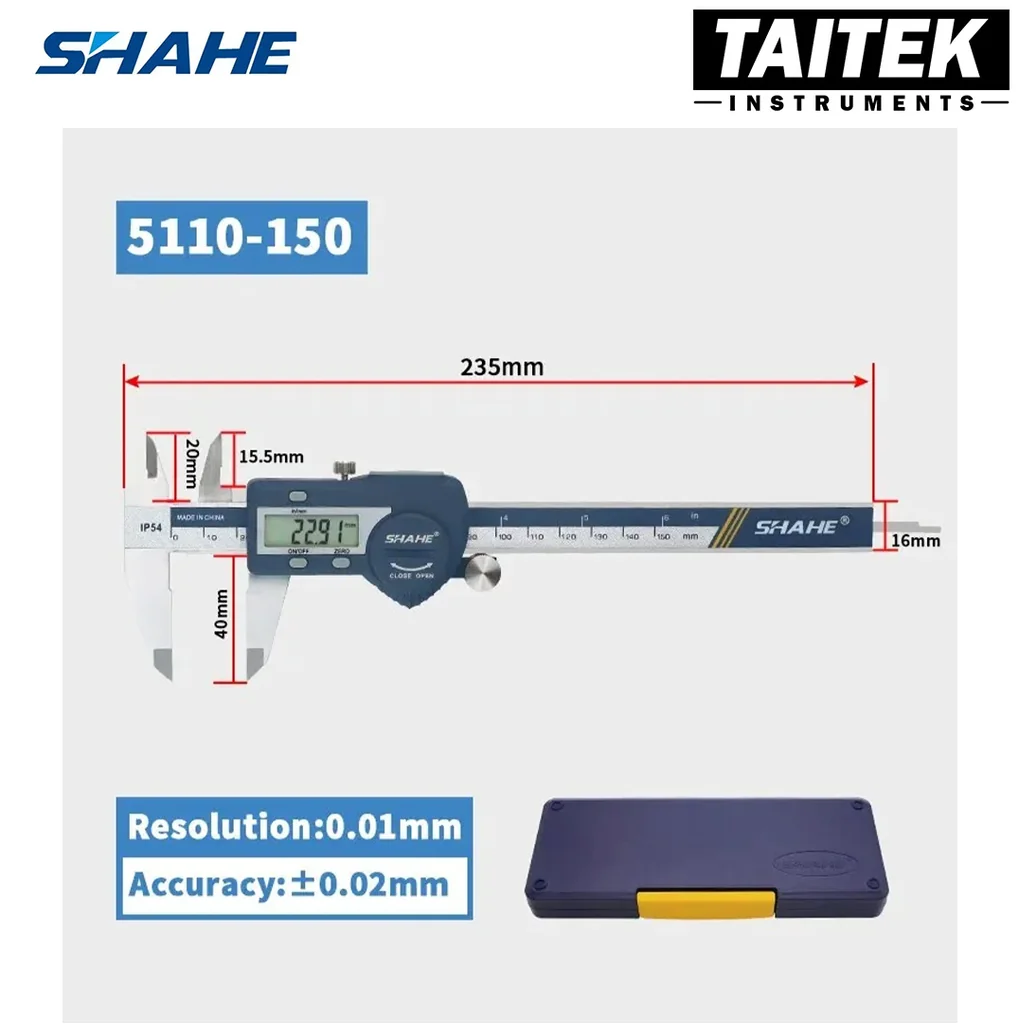 ดิจิตอลเวอร์เนียร์คาลิปเปอร์ Digital Vernier Caliper SHAHE รุ่น 5110-150 ความละเอียด 0.01mm ความแม่นยำ ±0.02mm ดิจิตอลเวอร์เนียร์คาลิปเปอร์ Digital Vernier Caliper SHAHE รุ่น 5110-150 ความละเอียด 0.01mm ความแม่นยำ ±0.02mm
